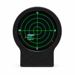 Tiny Desk Radar displaying nearby live aircraft on a round green radar screen